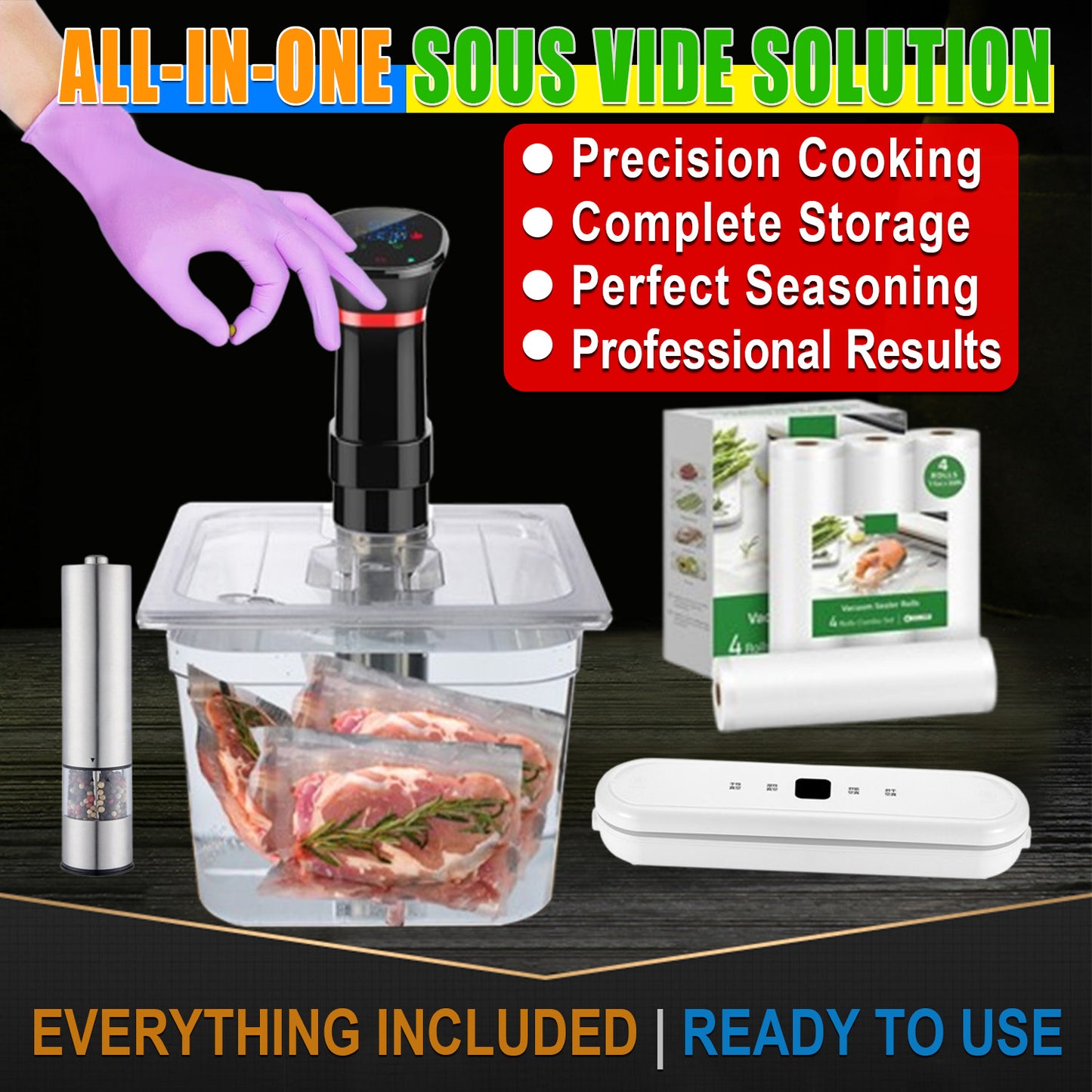 5-Piece Complete Solution - Professional Sous Vide Master Kit with Vacuum Sealer