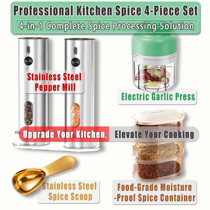 4-Piece Kitchen Spice Set - Electric Grinder & Garlic Chopper Kit - 图片1