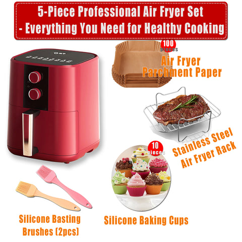 5-Piece Professional Air Fryer Set - Complete Kitchen Bundle & Accessories - 完整包装内容展示图