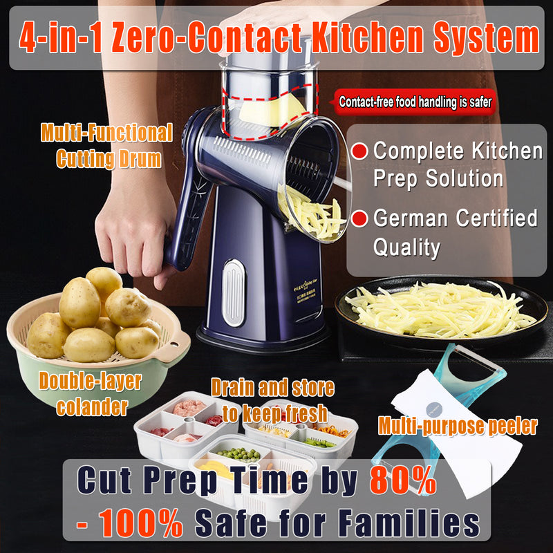 5-in-1 Rotary Vegetable Slicer - Professional Kitchen Mandoline with Zero-Contact Safety - 图片1