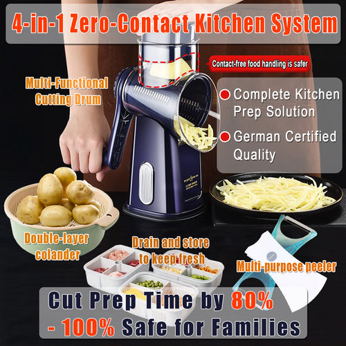 5-in-1 Rotary Vegetable Slicer - Professional Kitchen Mandoline with Zero-Contact Safety - 图片1