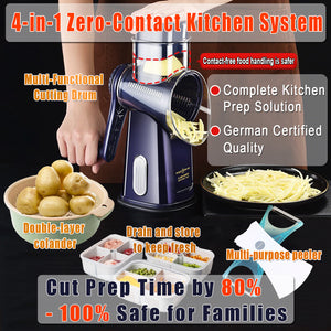 5-in-1 Rotary Vegetable Slicer - Professional Kitchen Mandoline with Zero-Contact Safety