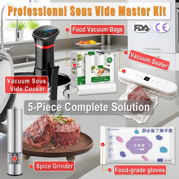 5-Piece Complete Solution - Professional Sous Vide Master Kit with Vacuum Sealer