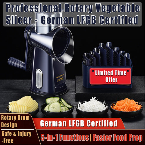 5-in-1 Rotary Vegetable Slicer - Professional Kitchen Mandoline with Zero-Contact Safety - 图片2