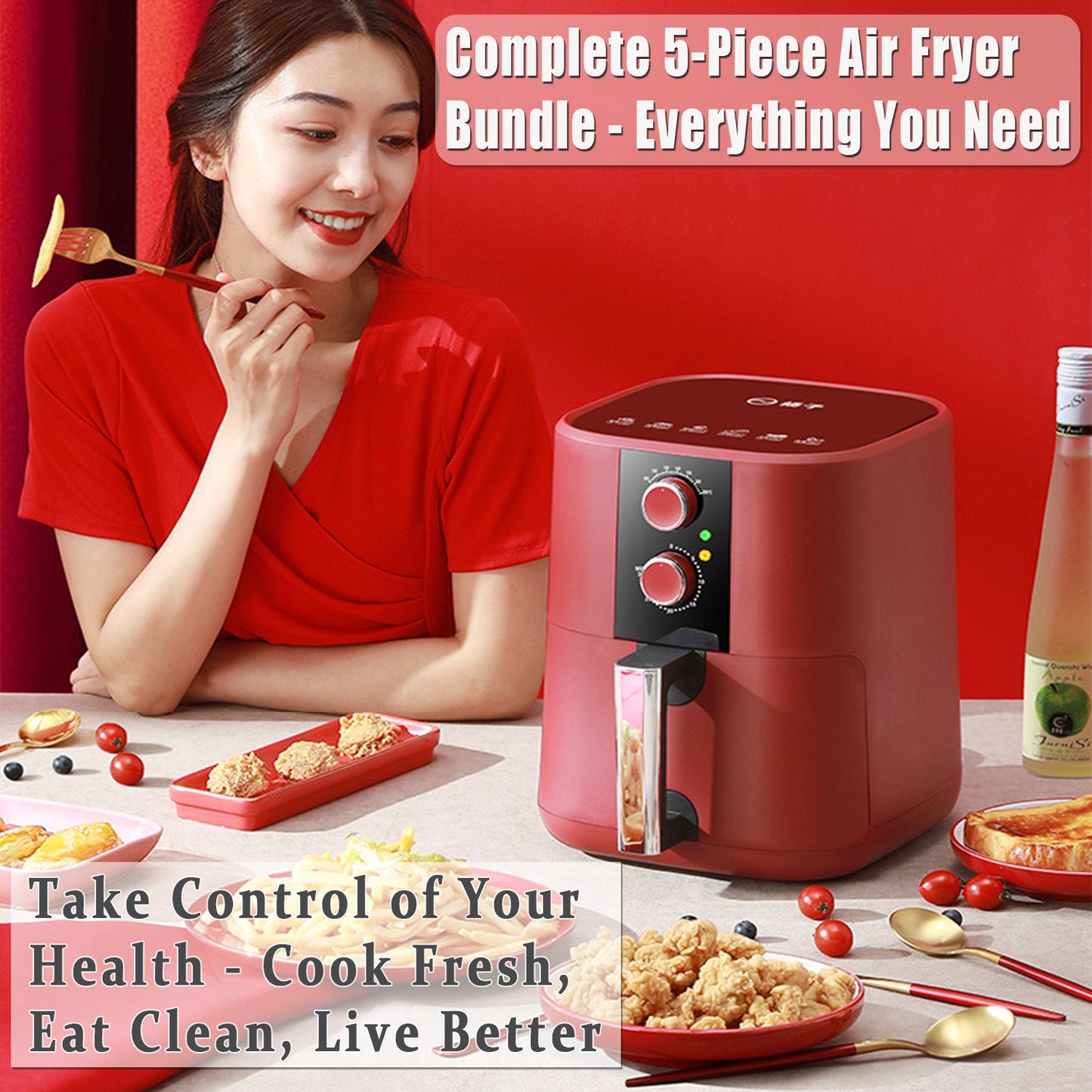 5-Piece Professional Air Fryer Set - Complete Kitchen Bundle & Accessories