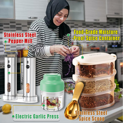 4-Piece Kitchen Spice Set - Electric Grinder & Garlic Chopper Kit - 图片2