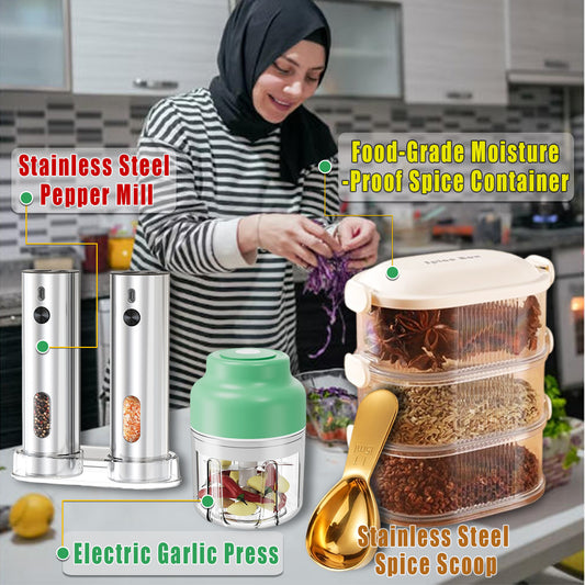 4-Piece Kitchen Spice Set - Electric Grinder & Garlic Chopper Kit