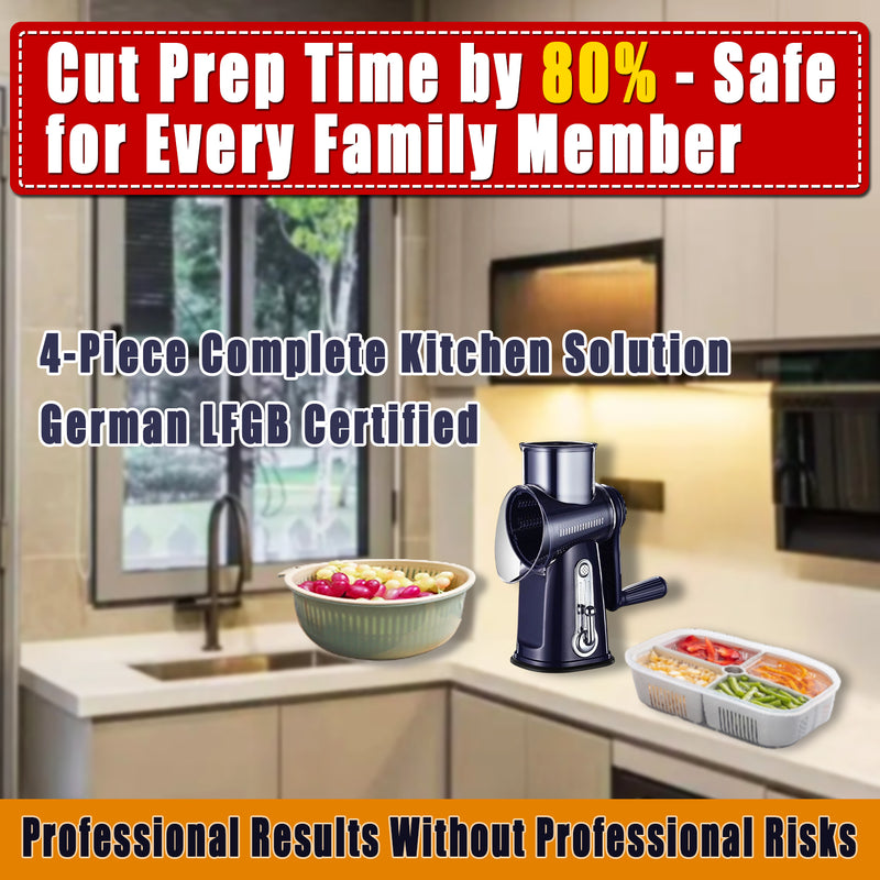 5-in-1 Rotary Vegetable Slicer - Professional Kitchen Mandoline with Zero-Contact Safety - 图片4