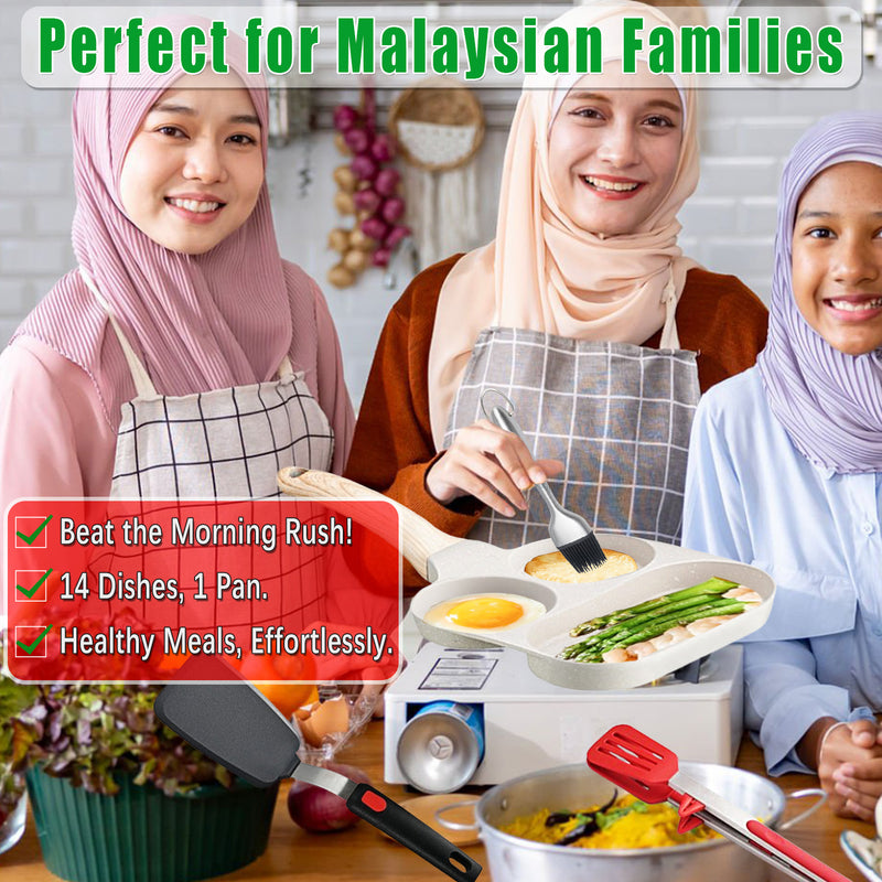 Complete Breakfast Cooking Set for Malaysian Homes | 4-Grid Non-Stick Pan + 5 Premium Silicone Tools - 图片2
