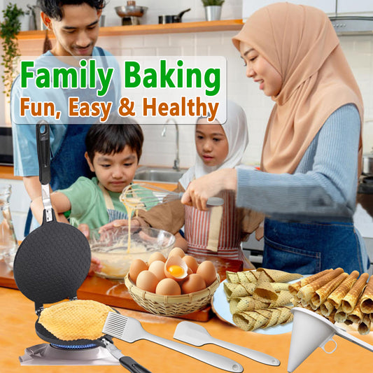 6-Piece Egg Roll Waffle Maker Set - Family Baking Starter Kit