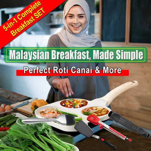 Complete Breakfast Cooking Kit for Malaysian Homes | 4-Grid Non-Stick Pan + 5 Premium Silicone Tools - 图片3