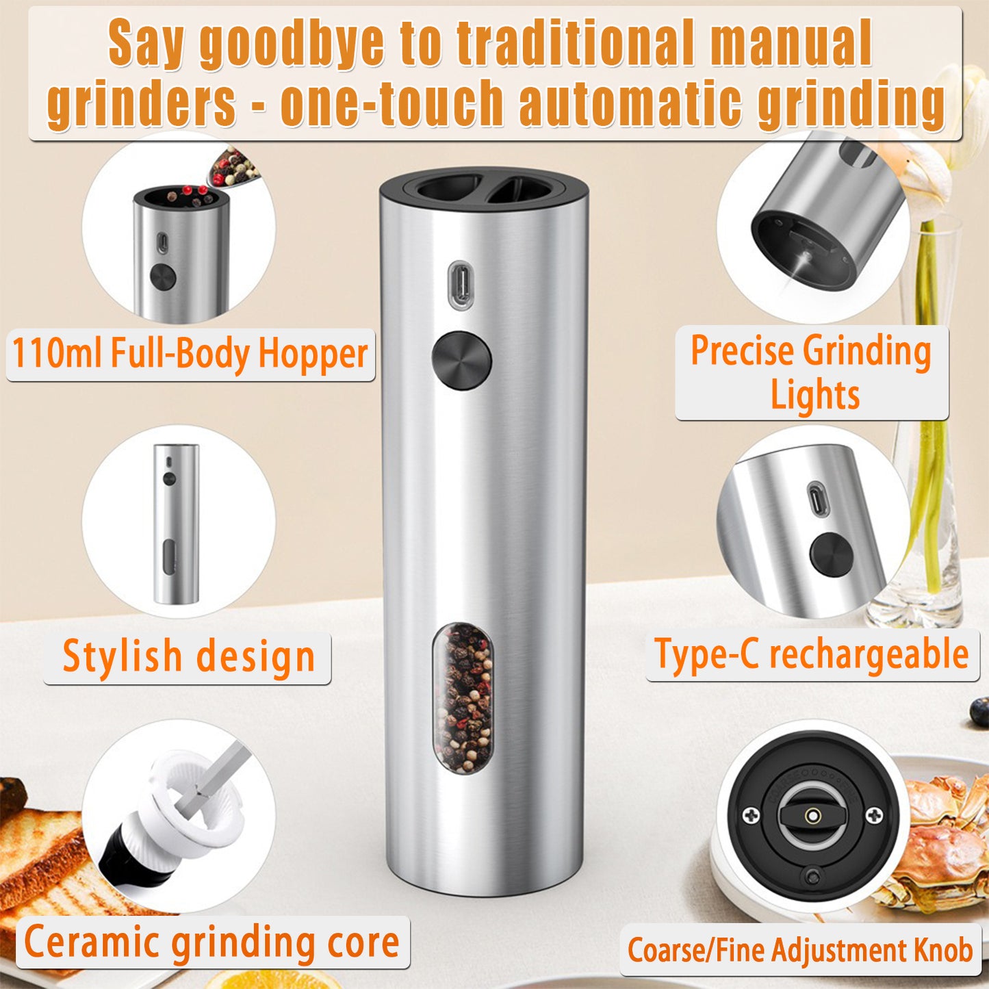 4-Piece Kitchen Spice Set - Electric Grinder & Garlic Chopper Kit