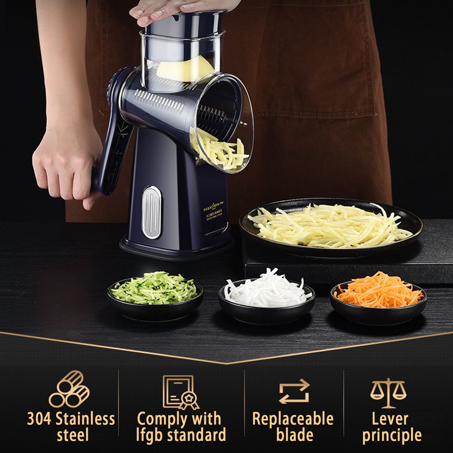 5-in-1 Rotary Vegetable Slicer - Professional Kitchen Mandoline with Zero-Contact Safety