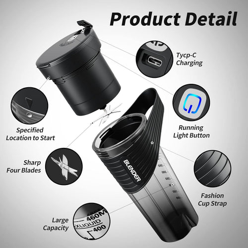 Portable Sports Blender with LED Lights & Foldable Straw - 460ml - 图片8
