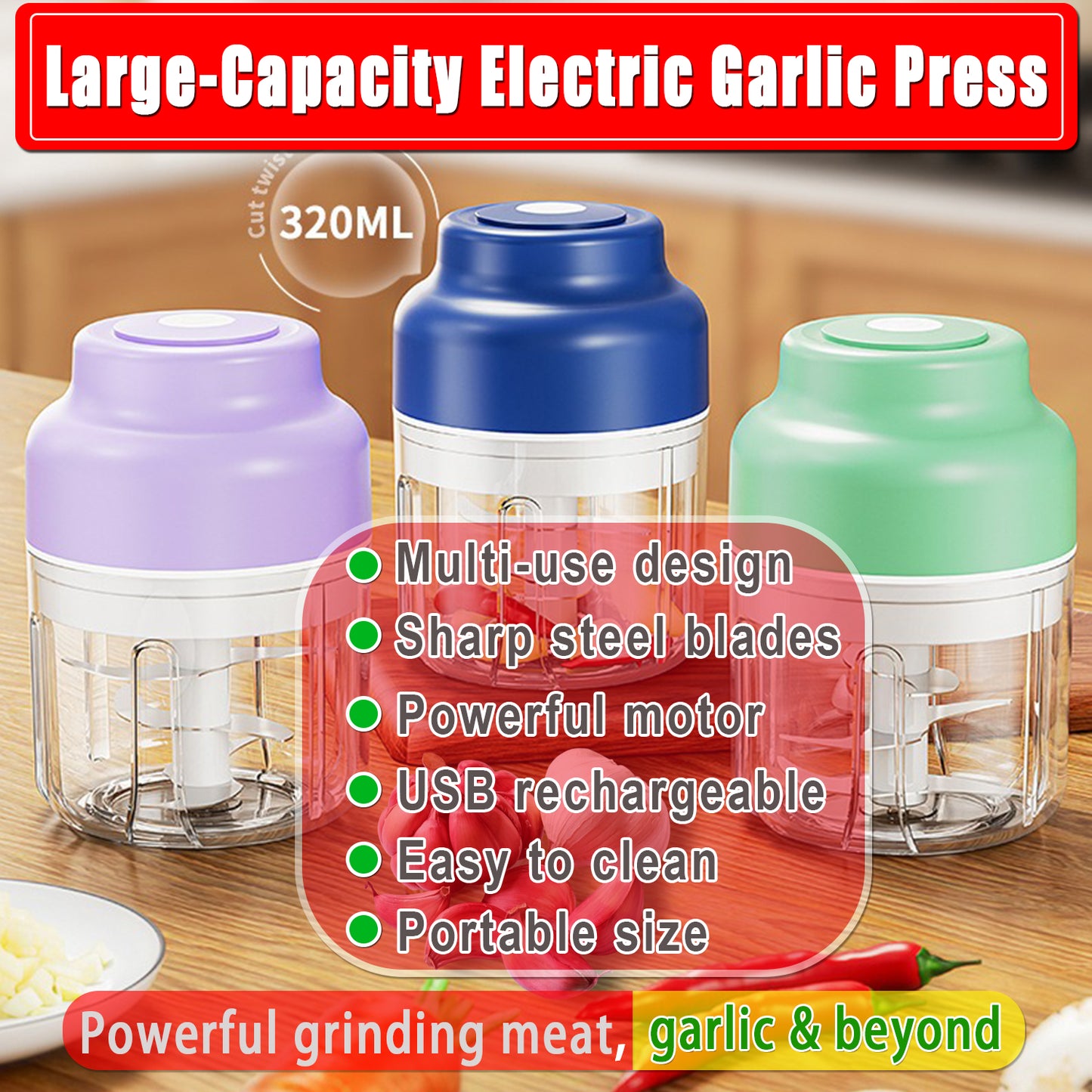 4-Piece Kitchen Spice Set - Electric Grinder & Garlic Chopper Kit