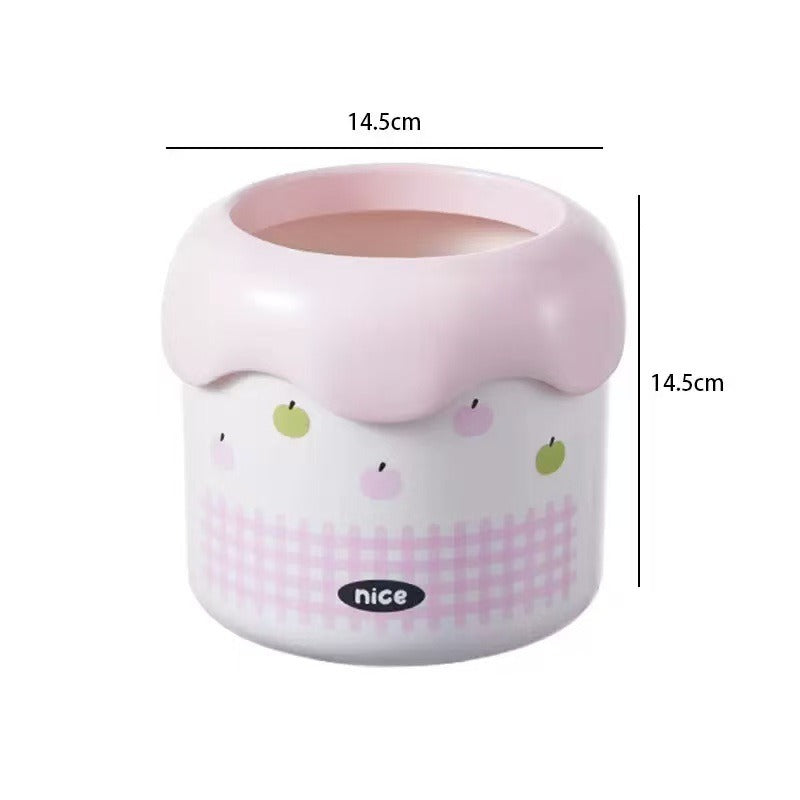 Cartoon Desk Trash Can - Oilproof Lid, Cute Storage Bin for Home/Dorm