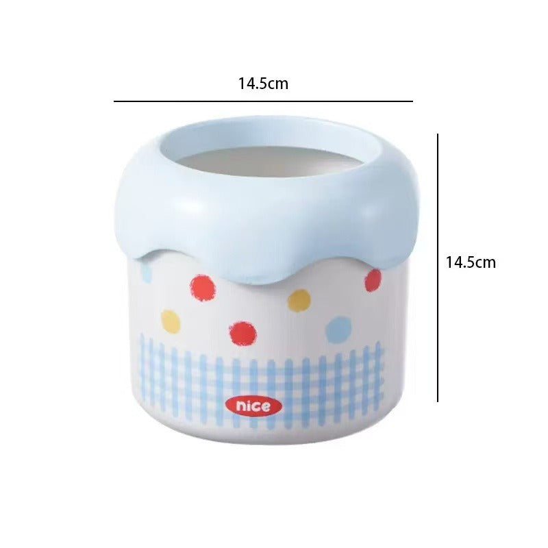 Cartoon Desk Trash Can - Oilproof Lid, Cute Storage Bin for Home/Dorm