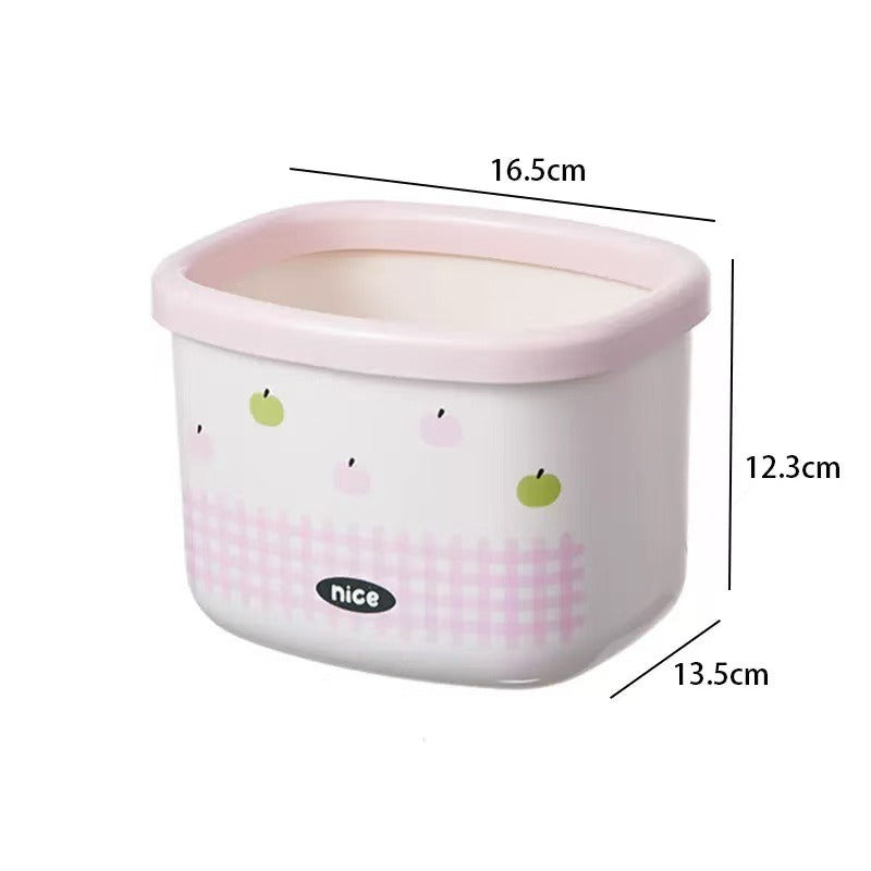 Cartoon Desk Trash Can - Oilproof Lid, Cute Storage Bin for Home/Dorm
