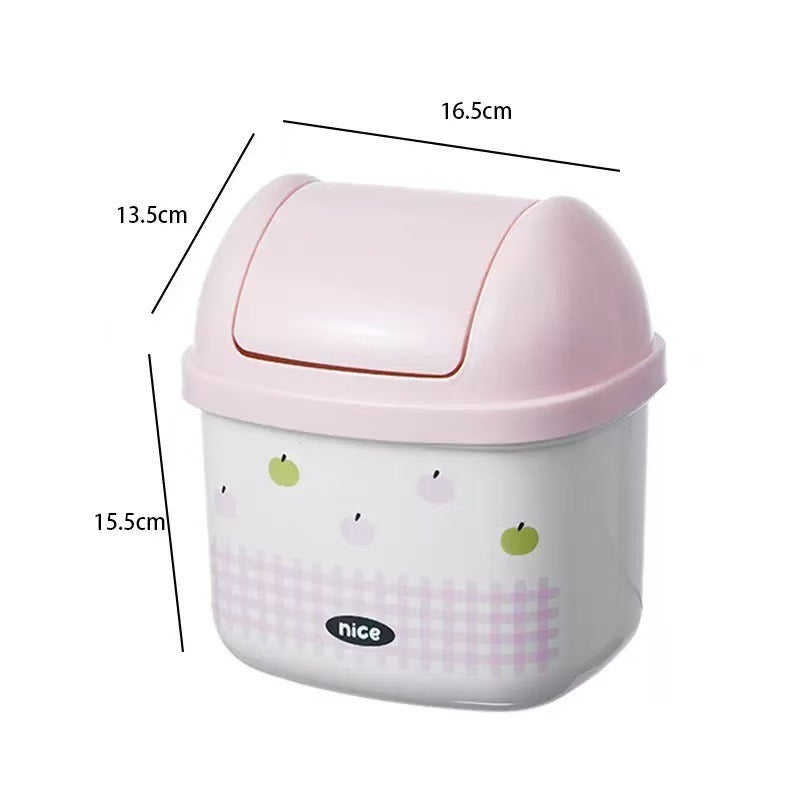 Cartoon Desk Trash Can - Oilproof Lid, Cute Storage Bin for Home/Dorm