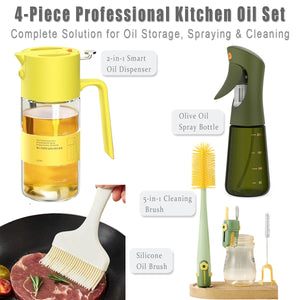 4-Piece Professional Oil Dispenser Set - Smart Spray Bottles & Cleaning Kit