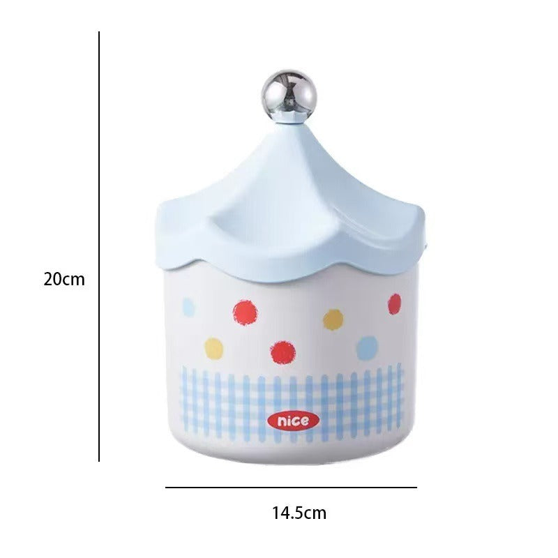 Cartoon Desk Trash Can - Oilproof Lid, Cute Storage Bin for Home/Dorm