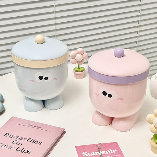 Cartoon Desk Trash Can - Oilproof Lid, Cute Storage Bin for Home/Dorm - 图片1