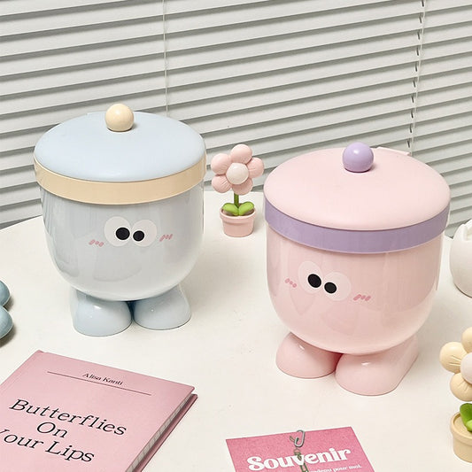 Cartoon Desk Trash Can - Oilproof Lid, Cute Storage Bin for Home/Dorm