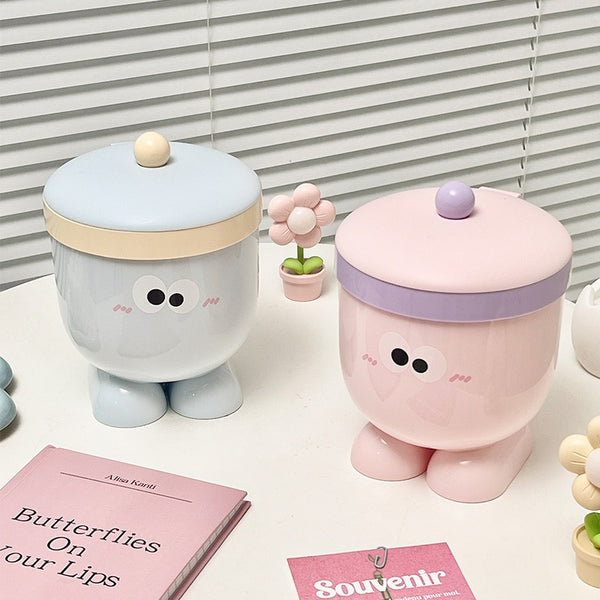Cartoon Desk Trash Can - Oilproof Lid, Cute Storage Bin for Home/Dorm