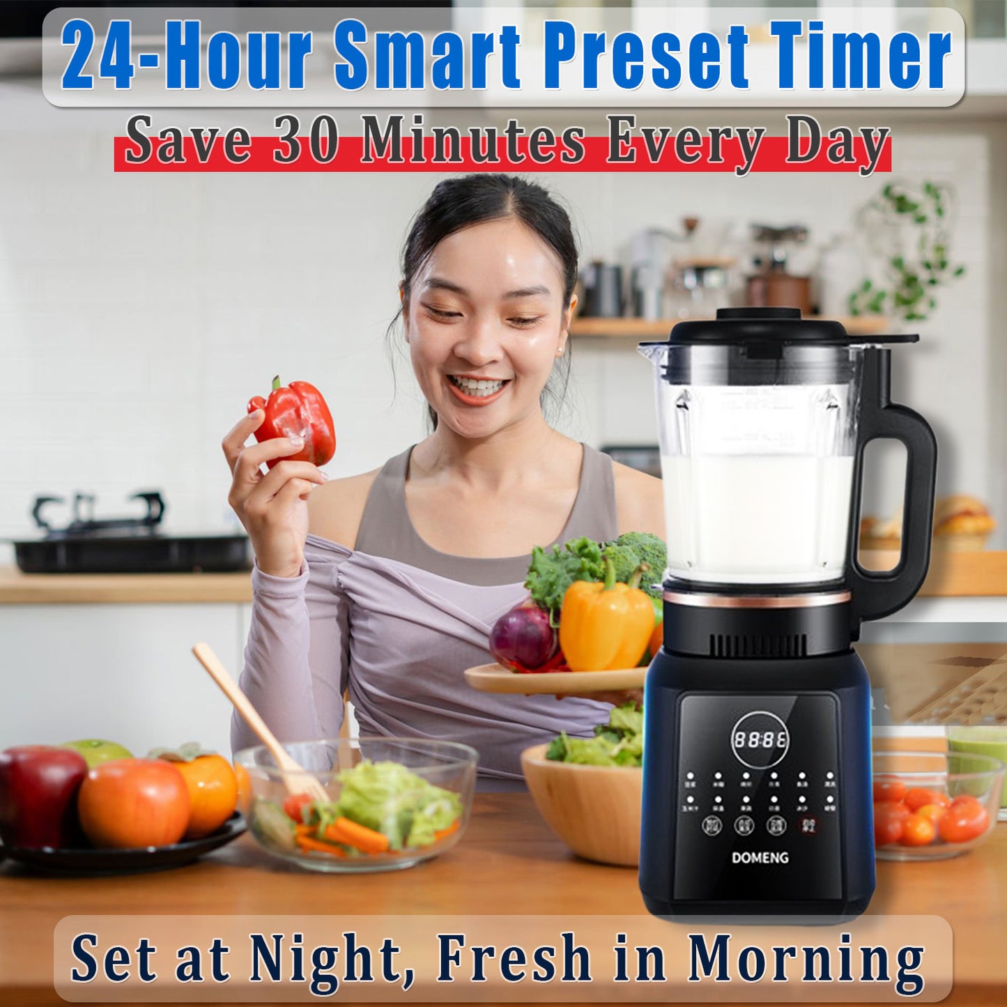 24-Hour Smart Preset Timer Blender - Set at Night Fresh in Morning, Save 30 Minutes Daily