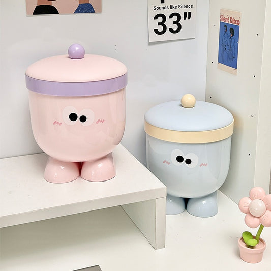 Cartoon Desk Trash Can - Oilproof Lid, Cute Storage Bin for Home/Dorm