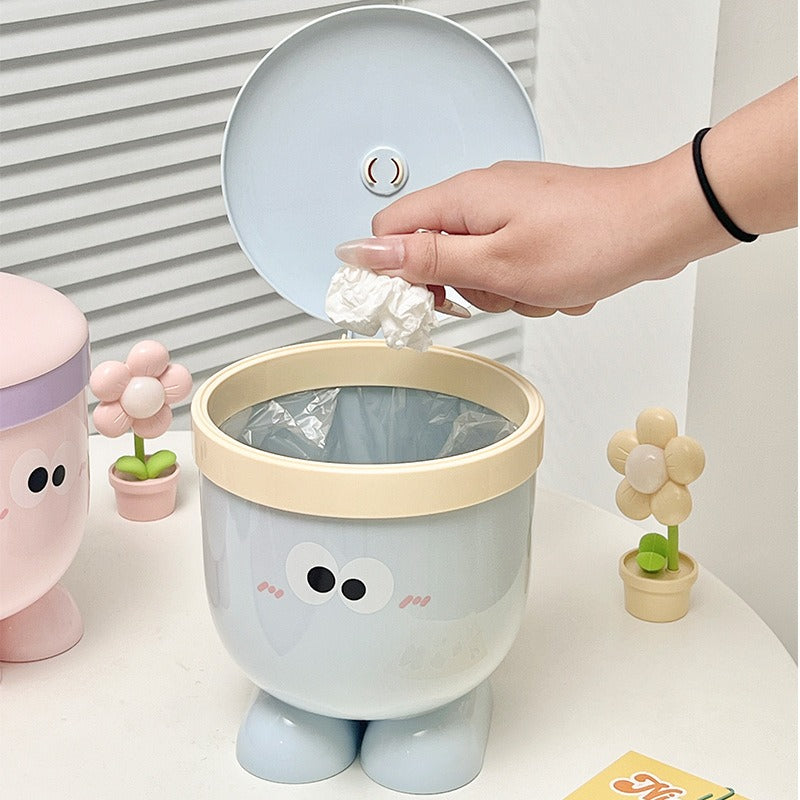 Cartoon Desk Trash Can - Oilproof Lid, Cute Storage Bin for Home/Dorm