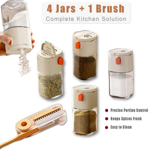 4-Jar Kitchen Spice Set + Cleaning Brush - Dual Spout