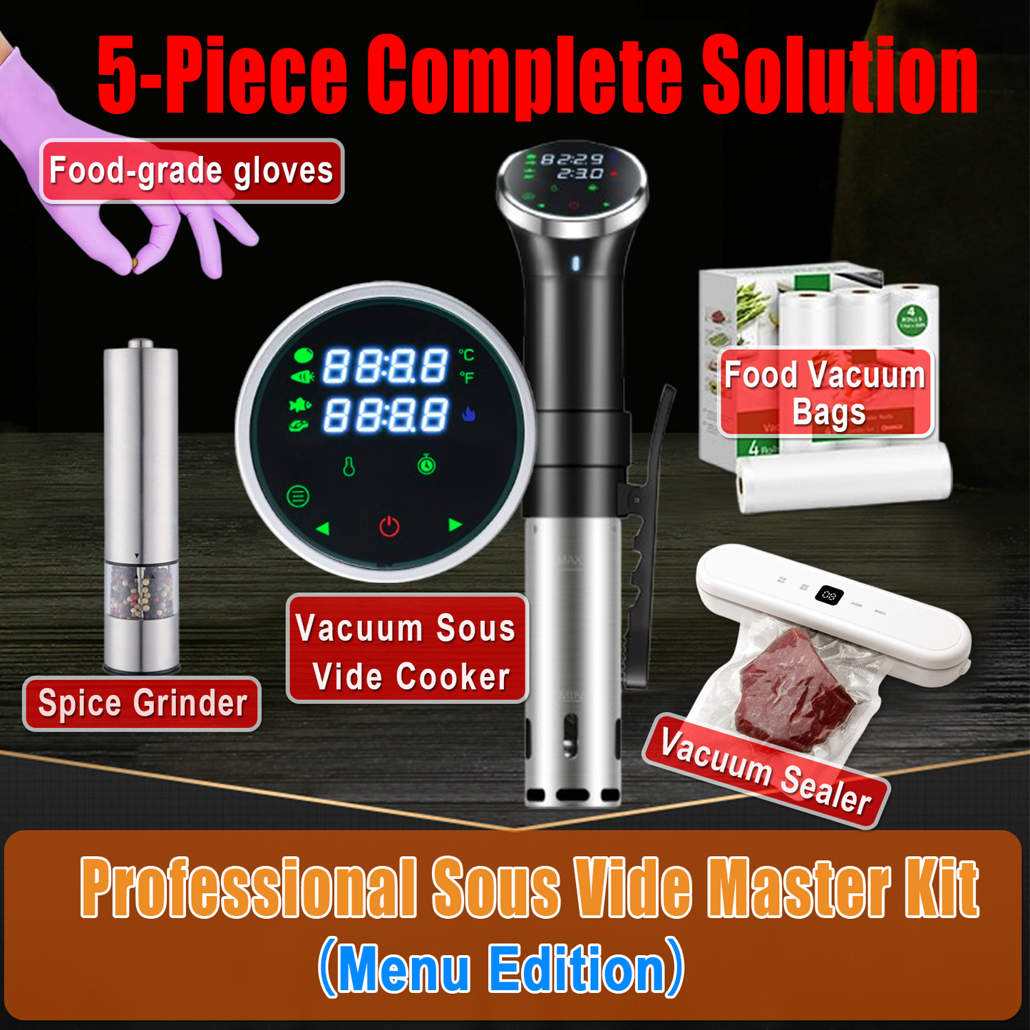 5-Piece Complete Solution - Professional Sous Vide Master Kit ($269 Value, Save $109）