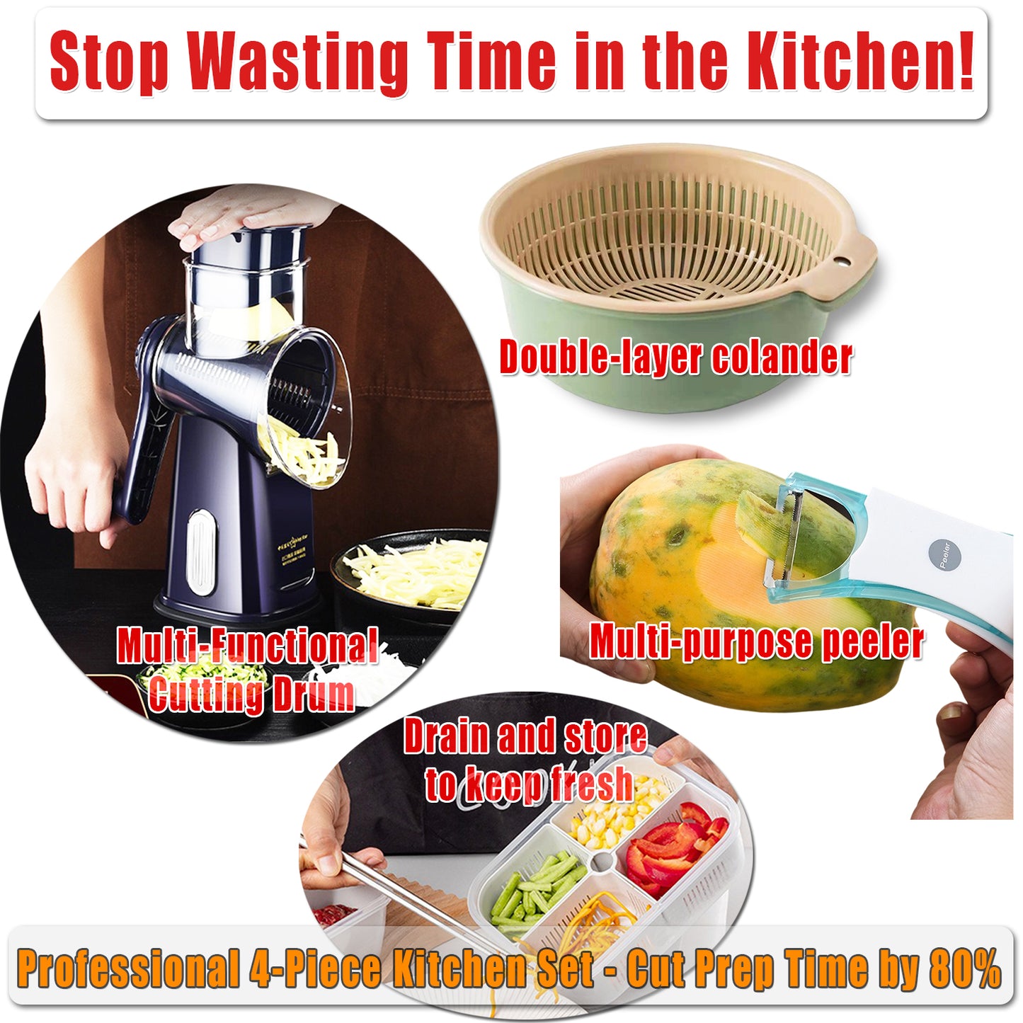 5-in-1 Rotary Vegetable Slicer - Professional Kitchen Mandoline with Zero-Contact Safety