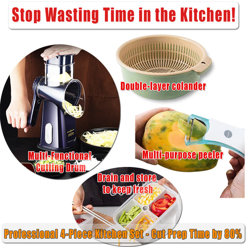 5-in-1 Rotary Vegetable Slicer - Professional Kitchen Mandoline with Zero-Contact Safety - 图片3