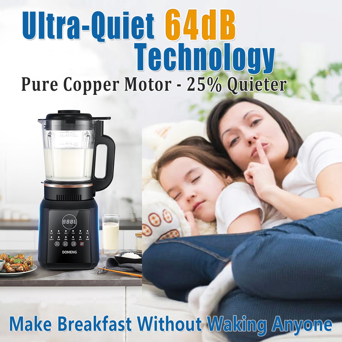 Ultra-Quiet 64dB Blender - Make Breakfast Without Waking Family, Pure Copper Motor Technology